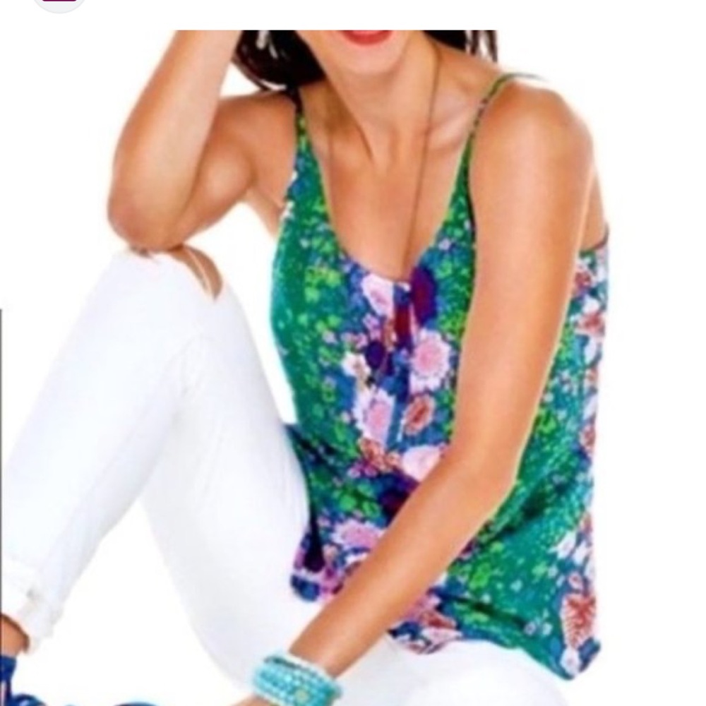 Cabi Isla Trellis Floral Print Cami Tank Top Women's Medium Spaghetti Strap